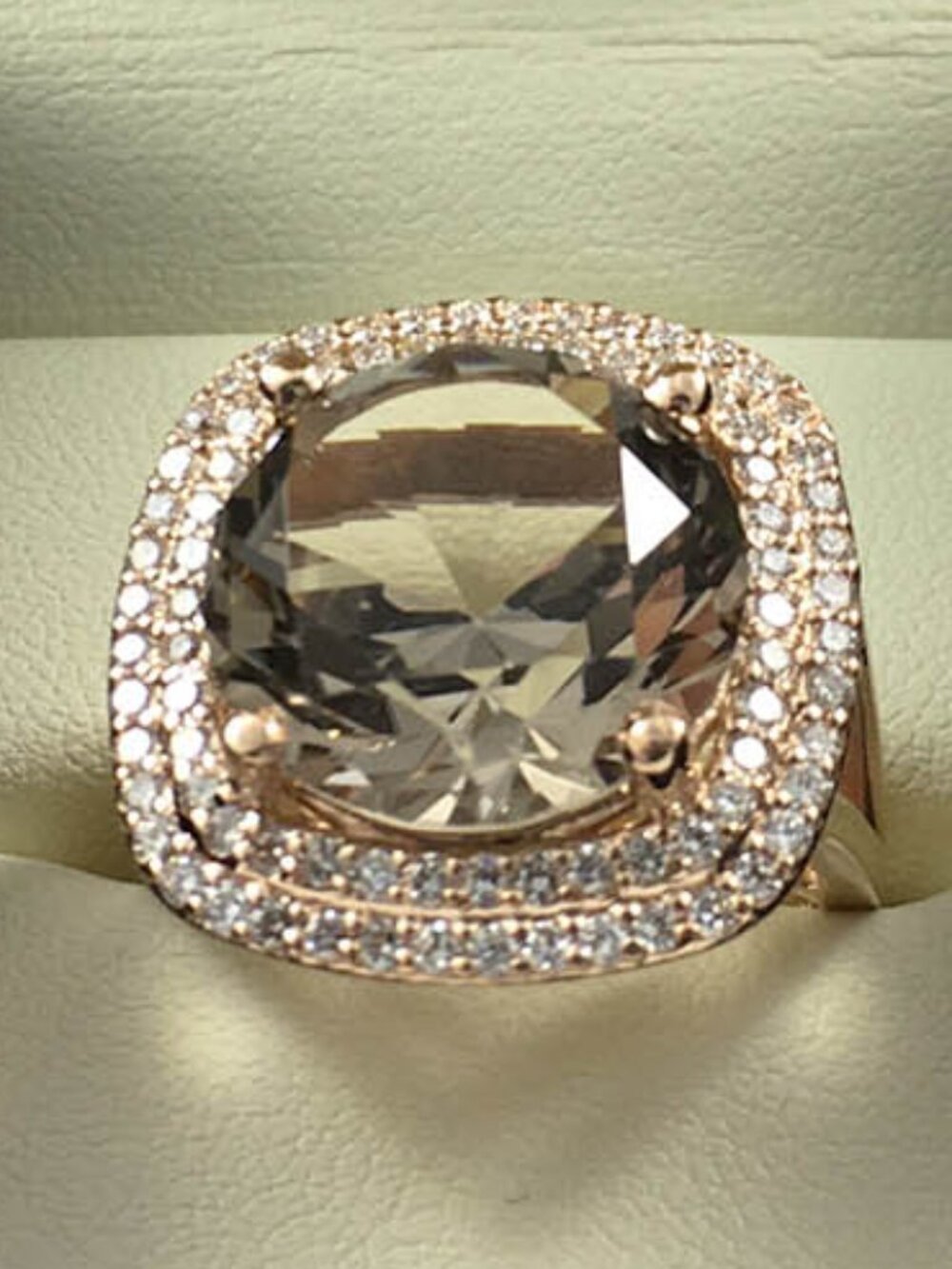 18K Rose Gold BIG Smoky Quartz 1.03ct Diamond Ring – NEW in Box – IGA Appraised